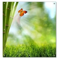 Wallario Sonnenschutz Schmetterling im Grünen mit Bambus, blickdicht, mit Saugnäpfen, wiederablösbar und wiederverwendbar gelb 96 cm x 100 cm