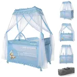 Lorelli Reisebett, Magic Sleep 2 Ebenen Baldachin Mobile Wickelauflage faltbar hellblau
