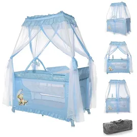 Lorelli Reisebett, Magic Sleep 2 Ebenen Baldachin Mobile Wickelauflage faltbar hellblau
