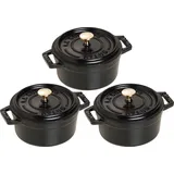 Staub Cocotte Staub 3er Set Runde Cocotte 14cm in schwarz