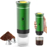 Kouamor Tragbarer Espressokocher & 3-in-1 Elektrische Kaffeemaschine mit Großkapseln, Kleinkapseln und Kaffeepulver – Für Camping, Wohnmobil, Büro, Zuhause & Auto (grün)