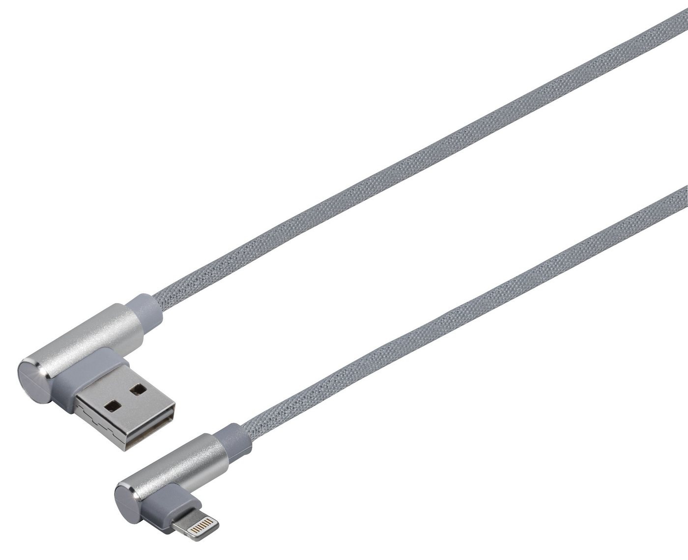 Maxtrack Smartphone-Kabel, USB, USB-A Winkelsstecker auf 8 pol. Winkelstecker (100 cm), Hochflexibles Verbindungskabelfür iPhone, iPad, iPod silberfarben