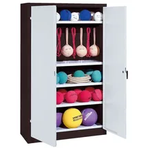 C+P Sportgeräteschrank mit Vollblech-Flügeltüren (Typ 2), HxBxT 195x120x50 cm, Lichtgrau (RAL 7035), Ergo-Lock Muldengriff, Anthrazit (RAL 7021), Einzelschließung