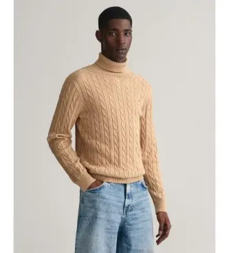 Gant für Herren. 8050607 Beigefarbener Baumwoll-Achtel-Strickpullover mit Schwanenkragen (S), Lässig, Baumwolle