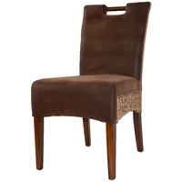 kreatives Wohnen Rattanstuhl Esszimmer Stuhl Bilbao mit Griff vollgepolstert Polster Prairie Brown, Holz, Extra breit