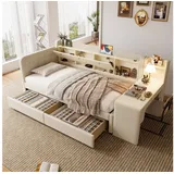 Odikalo Schlafsofa Schlafcouch Tagesbett Daybed Auszug USB Lattenrost 90x200 Beige Grau beige