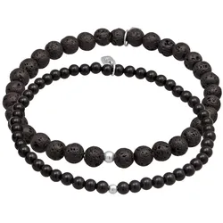KUZZOI Lava Onyx Edelstein Perlen Set 925 Silber Herrenschmuck   Herren 