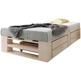 sunnypillow Palettenbett M2 100 x 200 cm Beige