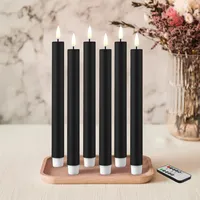 Eywamage Schwarze flackernde flammenlose LED-Kerzen mit Fernbedienung, Timer, batteriebetrieben, Halloween-Kerzenhalter, 6 Stück