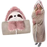 MZIEIU Faultier Geschenk für Frauen - Sherpa Fleece Kuscheldecke mit ärmeln, Faultier Decke mit Ärmeln Tragbare Decke zum Anziehen als Weihnachten Geburtstagsgeschenk für Frauen Damen