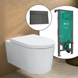 Hansgrohe LivaFine Wand-WC mit AquaHelix Flush, Komplett-SET mit iFrame Vorwandelement und Element E Betätigungsplatte