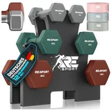 RE:SPORT Hantel-Set Hantelset mit Ständer inkl. Fitnessbänder, (Hanteln Hantelset für Damen & Herren), Hanteln Set Neopren 3 Paar mit Ständer blau