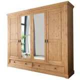 Lomadox Kleiderschrank STEINKJER-69 4-türig, 254cm breit, Kiefer massiv, eichefarben gebeizt & geölt braun