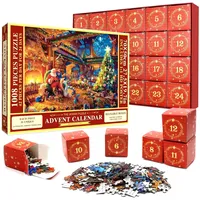 KAHEIGN Puzzle Adventskalender 2024, 24 Tage Weihnachten Countdown Adventskalender mit 1008 Weihnachtsmann-Weihnachtsbaum-Puzzles, Spielzeug für Kinder, Weihnachtsgeschenke Weihnachtsdeko