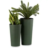 HowHomely 2X Blumentopf Gross mit Pflanzkübel Einsatz | Grün Pflanzkübel Groß aus Kunststoff für Deko Wohnzimmer oder Garten | Set aus 2 Blumenübertopf (30xh57cm & 25xh46)