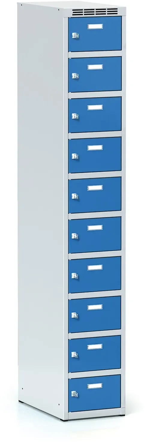 Schließfachschrank S6, 10 Fächer, 1800 x 300 x 500 mm, Zylinderschloss, blaue Tür