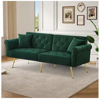 LuxusKollektion Schlafsofa Schlafsofa Samtbezug Rückenlehne 3 Stufen Metallfüße Grün 2-Sitzer grün