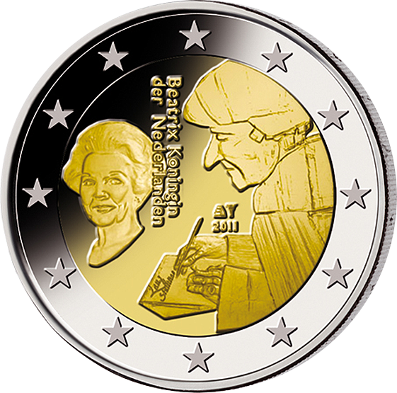 2 Euro Gedenkmünze Niederlande 2011 "Erasmus: 500 Jahre Lob der Torheit"