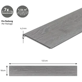 ML-Design PVC Bodenbelag Click Vinyl-dielen, 4,2mm, Dicke 4,2mm, 3,08m2/14 Dielen, Windswell Hickory Eiche Holzoptik, wasserfest, Belastungsklasse 34