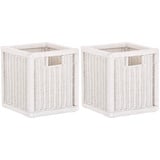 korb.outlet Set / 2 Regalkorb Weiss ca. 28x29x30 mit Holzrahmen Rattan Schubfach Box zur Aufbewahrung Schrankkorb Griff