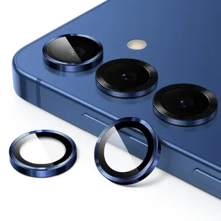 JETech Kameraschutz für Samsung Galaxy S25 5G, 9H Gehärtetes Glas Individuelle Metallring Abdeckung, Einfache Installation Tablett, HD Klar, 1 Set (Navy)
