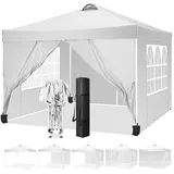 LUCKZON Pavillon 3x3m, mit Belüftung, wasserdicht, UV-Schutz 50+, Höhenverstellbar, mit 4 Seitenteilen, Mesh-Fenster gegen Insekten wasserdicht und UV 50+ weiß