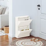 VEEHAUS Schuhregal Schmal Metall Schuhschrank Hoch Schuhkipper mit Magnetische Abdeckung Metall Montiert Schuhschrank Schmal und Wandmontage (Creme Farben, 2 Klappen)