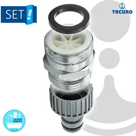 tecuro Aufnahme Adapter Übergangsstück M28 x 1 AG mit Strahlregler x 3/4 Zoll AG, Steckkupplung, MS hochglanzverchromt - Gold