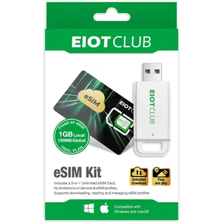 EIOTCLUB eSIM-Karte + Kartenleser-Kit – Unbegrenzte eSIM-Profile, Daten-Roaming in 33 EU-Ländern & 200+ Ländern weltweit, Kompatibel mit Android, iPhone, Tablets, Laptops & IoT-Geräten