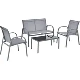 [en.casa] Gartenlounge, Gagra Stühle mit Sitzbank und Tisch Hellgrau Metall, 1, 4-Sitzer, rechteckig, Gartenmöbel, Gartenmöbel-Sets