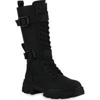 VAN HILL Damen Schnürstiefel Stiefel Schnallen Profil-Sohle Schuhe 840530,