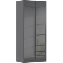 otto home Drehtürenschrank OTTO HOME "Kleiderschrank Kleiderschränke Schrank Garderobe AGORDO mit Glasfront", grau (graumetallic, glas basalt), B:91cm H:229cm T:54cm, Holzwerkstoff, Schränke, Drehtürenschrank, mit Außenschubkästen, in 7 Breiten und 2 Höhen MADE IN
