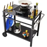 Vevor Servierwagen Küchenwagen 100 x 64 x 83,5 cm Outdoor-Grill-Esswagen mit Doppelter Ablage, Beweglicher Grilltisch für die Zubereitung von Speisen, Multifunktionale Tischplatte aus Eisen Schwarz