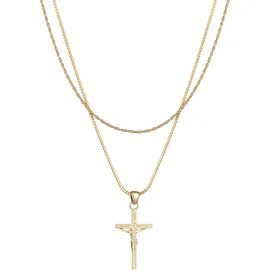 KUZZOI Halskette Layer Kreuz Kordelkette 925 Silber Gold