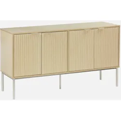 Sideboard mit geriffeltem Holzdekor und champagnerfarbenem Metall, 4 Türen 140cm - Richmond