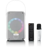 Lenco BTC-060 tragbare Karaoke-Maschine - Bluetooth 5.2-20 Watt RMS - 2 Lautsprecher - Mikrofon - Fernbedienung - integrierter Akku - Lichteffekte - weiß