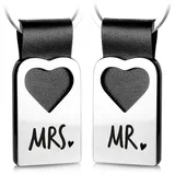 FABACH Herz Schlüsselanhänger mit Gravur aus Leder - Geschenke für Hochzeit, Heirat, Ehe - Hochzeitsgeschenke für Brautpaar Geschenk Ehepaar - Mr. Mrs.