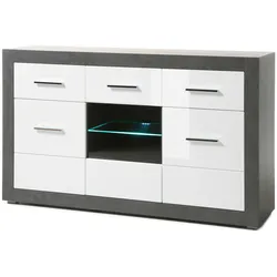 Furn.Design Sideboard in weiß Hochglanz und grau Stone Wohn- und Esszimmer Kommode 164 x 97 cm Briard