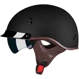 Halbschalenhelm, ECE-Zulassung Motorradhelm Für Damen Und Herren Rollerhelm Cruiser Chopper Skateboardhelm Motorrad Halbhelm Mit Visier E,L=59~60CM