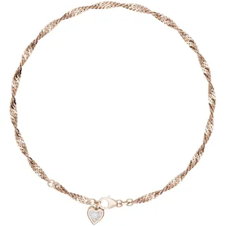 FIRETTI Fußkette mit Anhänger FIRETTI "Schmuck Geschenk Silber 925 Körperschmuck Herz+LIEBE Singapurkette", rosa (roségoldfarben, kristallweiß, kristallweiß), Fußketten, Damen, Silber 925 (Sterlingsilber), mit Zirkonia (synth.)