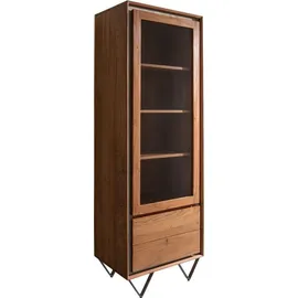 DeLife Vitrine Stonegrace Akazie Braun Steinfurnier 1 Tür 2 Schübe V-Fuß Schwarz