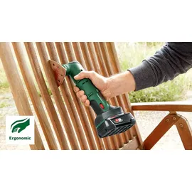 Bosch UniversalMulti 18V-32 ohne Akku + 1x Schleifplatte + 6x Schleifblätter + 1x Tauchsägeblatt + 1x Segmentsägeblatt + 1x Tiefenanschlag