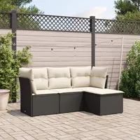 SECOLI Balkon Lounge Balkonmöbel Keiner Sofa Outdoor Gartensofa 3-Sitzer Gartenmöbel-Set Ecksofa Garten Balkonlounge Rattan Polyrattan Lounge Gartenlounge Terrassenmöbel Schwarz 4-tlg-Type-121