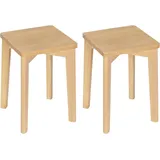 Woltu - 2er Set Esszimmerstühle Massivholz, rechteckiger Holzhocker stapelbar, Sitzhocker, Naturholzfarbe,