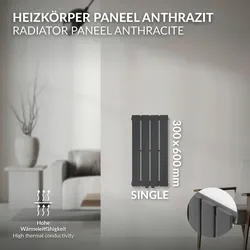 LuxeBath Paneelheizkörper Einlagig Anthrazit Flachheizkörper Designheizkörper 300x600mm