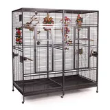 Montana Cages | Papageienkäfig groß XXL Arkansas Nova II, Modell 2024, XXL Doppelvoliere für Papageien, zinkfrei, Stahl pulverbeschichtet, Antik ca. 206 x 101,5 x 220 cm