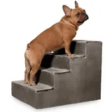 VELORA H&L Hundetreppe 4 Stufen Hellbraun - Stabile Holzkonstruktion mit Veloursbezug, rutschfeste Hundetreppe für Sofa und Bett, Haustiertreppe für Hunde und Katzen, Belastbar bis 80 kg