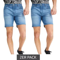 2er Pack leichte Herren Jeans-Shorts Loose-Fit Denim-Bermuda mit Bequembund kurze Hose 921969 Hell-Blau - W42