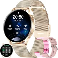 Fur Damen mit Telefonfunktion, 2024 Fitnessuhr Pulsmesser, Blutdruckmessgerät, Schlaftracker, Schrittzähler,  IP67 wasserdichte - Gold