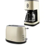 KHG Retro Frühstücksset | Toaster 2 Scheiben mit Brötchenaufsatz, 7 Bräunungsstufen 800W | Kaffeemaschine 1,5 Liter Glaskanne für 12 Tassen mit Tropfstopp 900W | 2-teilig Creme